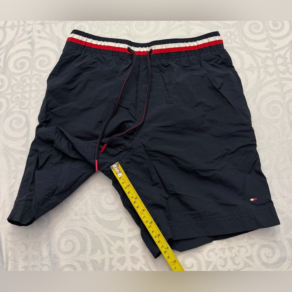 Tommy Hilfiger Dark Blue Swim Trunks Shorts Drawstrings Red White Accents - Picture 6 of 9